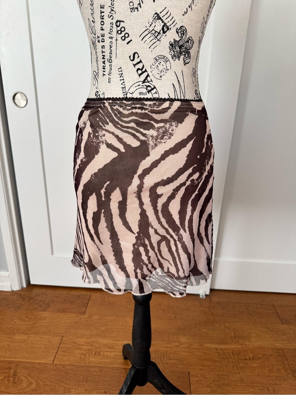 Princess Polly Brown and Cream Zebra-Print Mini Skirt 15” length